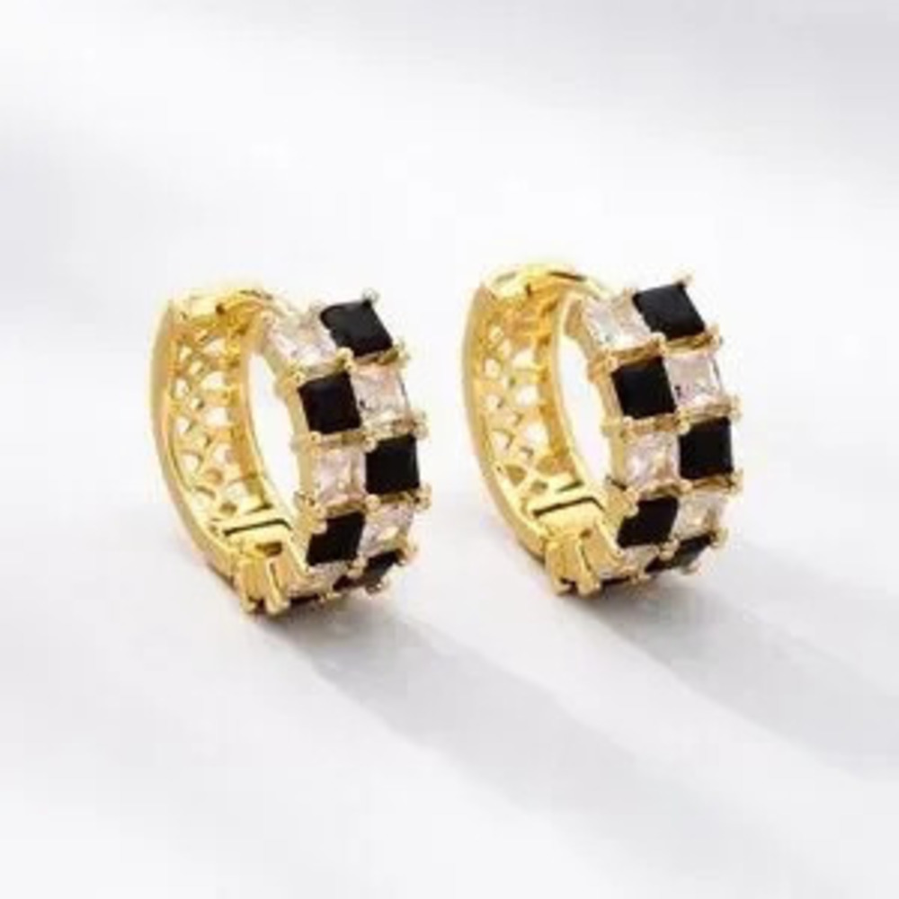Checker Crystal Baguette Hoop Earrings (7711)